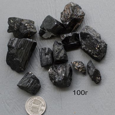 Шерл черный турмалин обломки кристаллов 20-30мм 100г/уп из Танзании