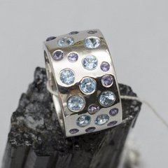 Кольцо из серебра с топазом и иолитом, к6194