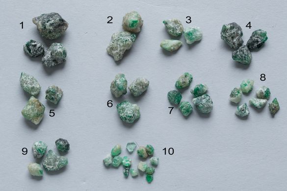 Изумруд, набор необработанных фрагментов кристаллов. Танзания